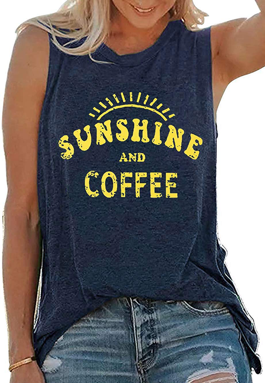 Umsuhu Sunshine and Coffee Tank Casual Summer Graphic Tank Tops for Women Sleeveless Graphic Tank Tops Tee Shirts Apparel & Accessories > Clothing > Activewear Kylie Max   