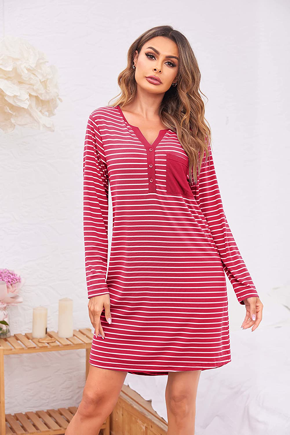 Ekouaer Women'S Nightshirt Long Sleeve Button down Nightgown V-Neck Sleepwear Short Sleeve Pajama Dress Apparel & Accessories > Clothing > Sleepwear & Loungewear > Nightgowns Kylie Max   