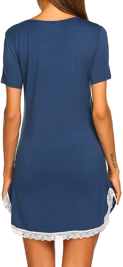 Ekouaer Nightgowns for Women Sexy Sleepshirts V Neck Short Sleeve Sleepwear Lace Trim Soft Short Night Shirts XS-3XL Apparel & Accessories > Clothing > Sleepwear & Loungewear > Nightgowns Kylie Max   