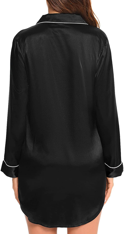 SWOMOG Women'S Satin Sleep Shirt Long Sleeve Sleepwear Silk Nightshirt Button down Pajama Top Apparel & Accessories > Clothing > Sleepwear & Loungewear > Nightgowns Kylie Max   