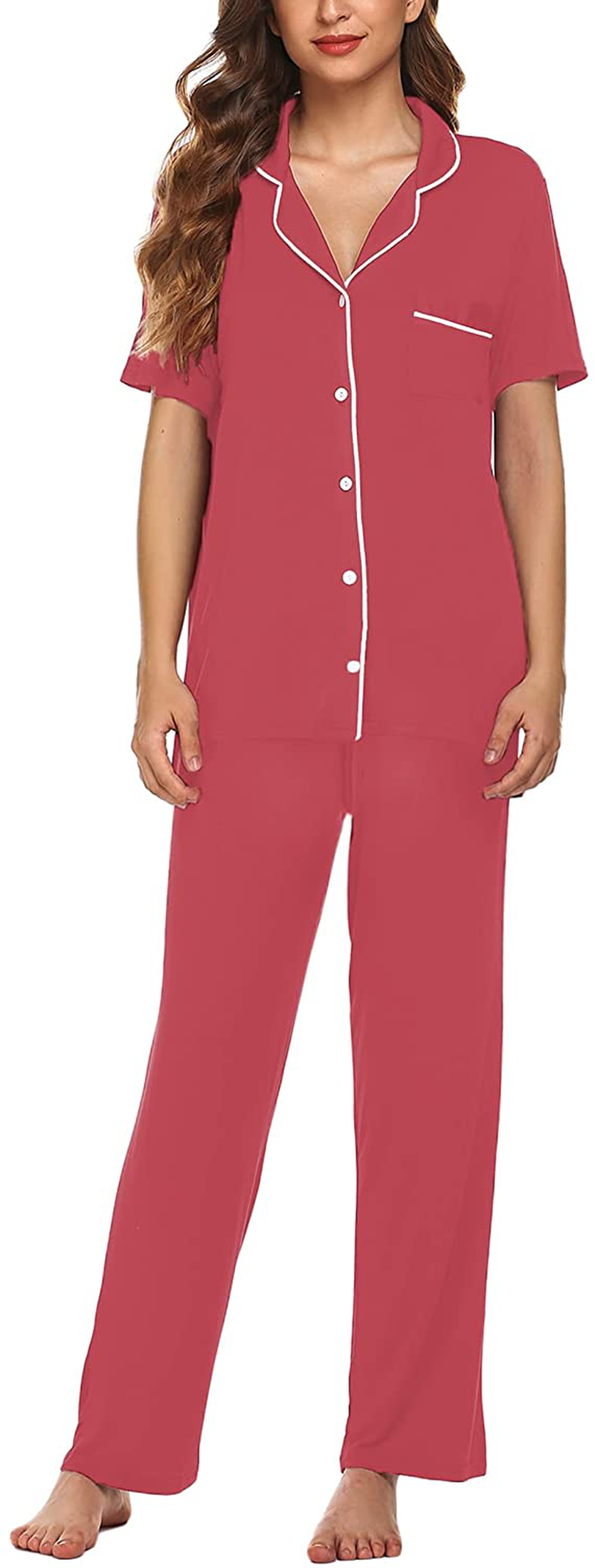 Avidlove Women Pajamas Set Notch Collar Soft Sleepwear Pjs Short Sleeve Button Down Nightwear with Long Pants Apparel & Accessories > Clothing > Sleepwear & Loungewear > Pajamas Avidlove   