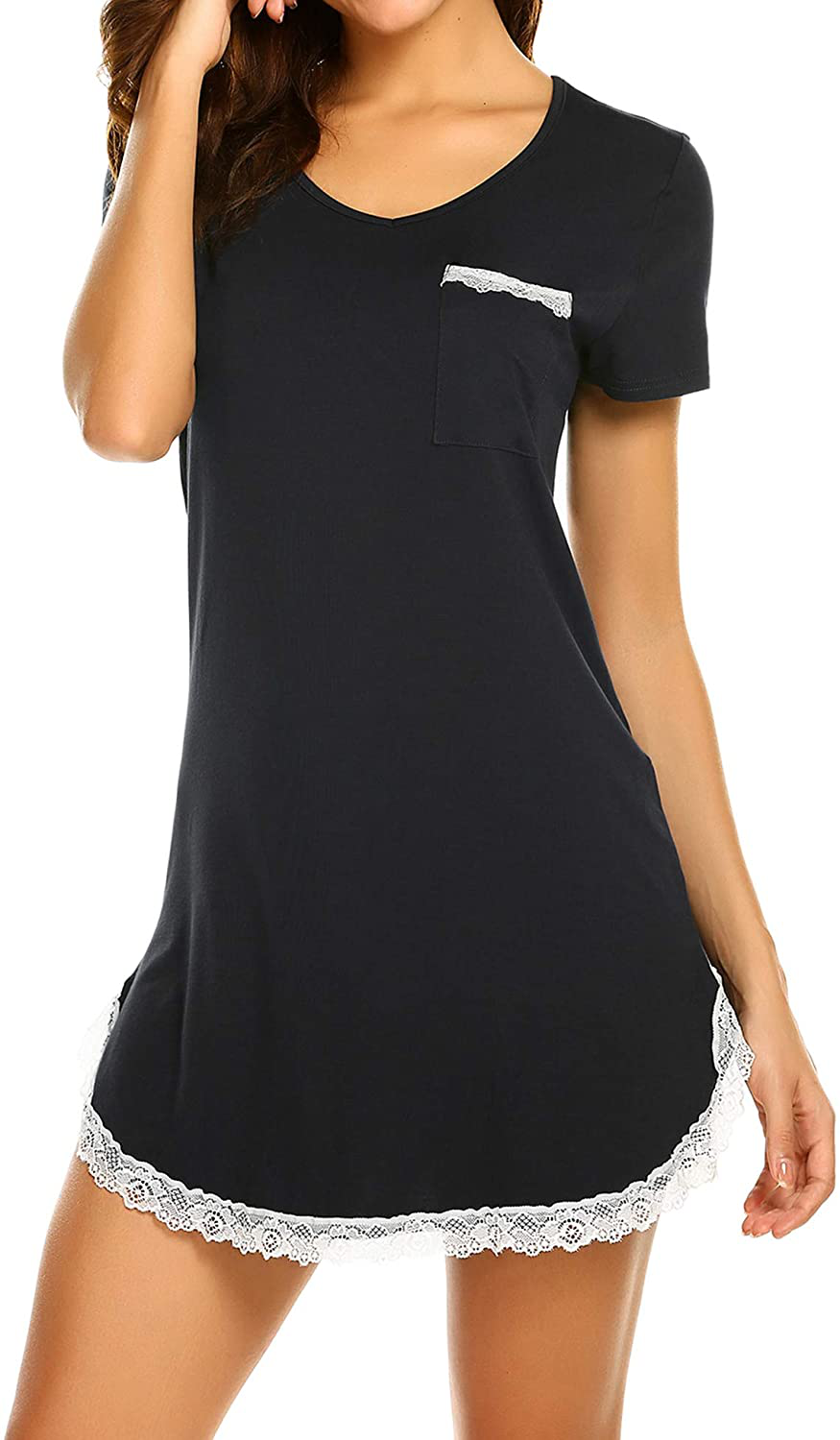 Ekouaer Nightgowns for Women Sexy Sleepshirts V Neck Short Sleeve Sleepwear Lace Trim Soft Short Night Shirts XS-3XL Apparel & Accessories > Clothing > Sleepwear & Loungewear > Nightgowns Kylie Max   