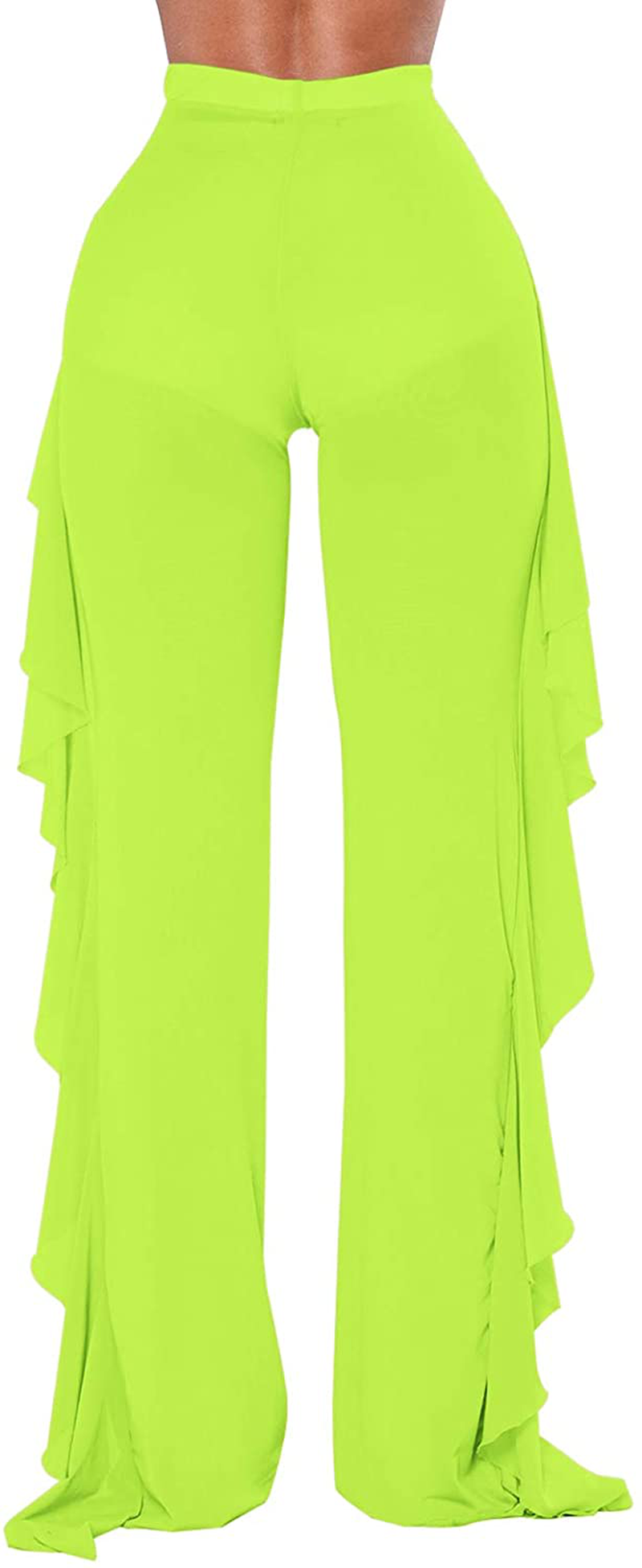 COCOLEGGINGS Women'S Sheer Mesh Ruffle Pants Swimsuit Bikini Bottom Cover Ups Apparel & Accessories > Clothing > Swimwear Kylie Max   
