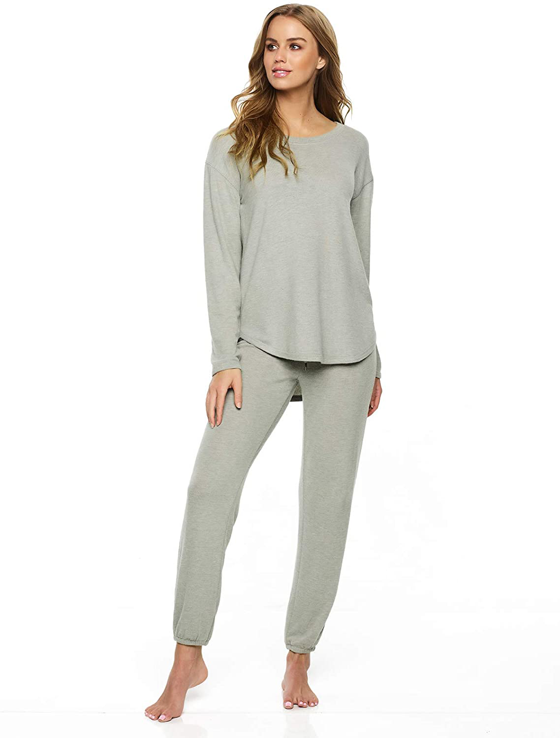 Felina | Comfyz Coco Women's 2-Piece Lounge Set | Brushed Jersey LS Top & Jogger Apparel & Accessories > Clothing > Sleepwear & Loungewear > Pajamas Felina Sage/Taupe X-Large 
