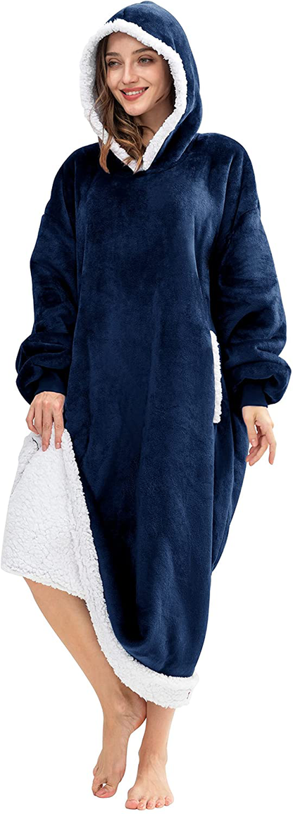 HBlife Oversized Long Wearable Blanket Hoodie for Adult, Thick Sherpa Sweatshirt with Elastic Sleeves and Giant Pockets Super Warm and Cozy Fuzzy Plush Fleece Blanket Jacket, Blue Arts & Entertainment > Party & Celebration > Gift Giving HBlife Blue Adult-Long 