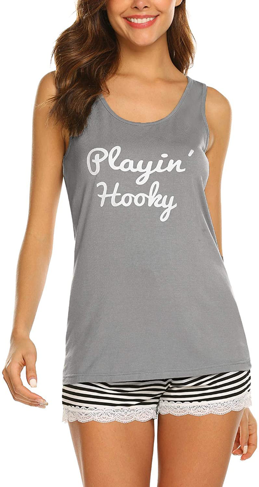 Ekouaer Womens Pajama Set Sleeveless Tank Top and Shorts Pj Set Lace Hem Sleepwear S-XXL Apparel & Accessories > Clothing > Sleepwear & Loungewear > Pajamas Ekouaer Gray 2 Medium 