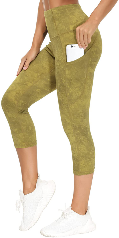 THE GYM PEOPLE Thick High Waist Yoga Pants with Pockets, Tummy Control Workout Running Yoga Leggings for Women Apparel & Accessories > Clothing > Activewear THE GYM PEOPLE Z-capris Tie Dye Light Yellow Small 