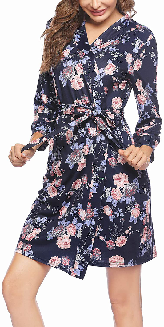 Hotouch Womens Robe Lightweight Kimono Robes Short Knit Bathrobe Soft Sleepwear Ladies Loungewear S-XXL Apparel & Accessories > Clothing > Sleepwear & Loungewear > Robes Hotouch   