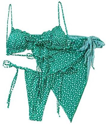 SOLY HUX Women's Wrap Triangle Bikini Bathing Suits with Mesh Beach Skirt 3 Piece Swimsuits Apparel & Accessories > Clothing > Swimwear KYLIE MAX Flora Cute Green Large 