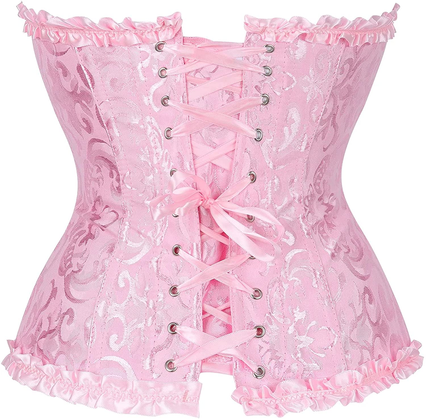 Corset Top Bustier Women'S Overbust Satin Floral Lace up Trim plus Size Bodyshaper Apparel & Accessories > Clothing > Underwear & Socks > Lingerie KYLIE MAX   