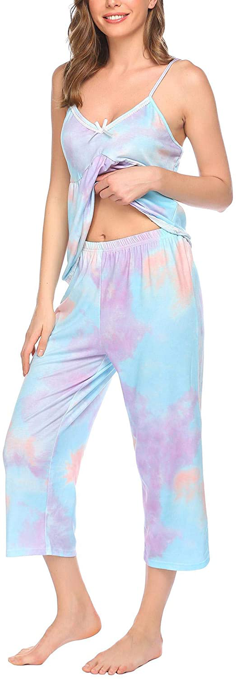 Ekouaer Womens Pajamas Set V-Neck Cami Top and Capris Pants Sleepwear Pjs Set S-XXL Apparel & Accessories > Clothing > Sleepwear & Loungewear Kylie Max   