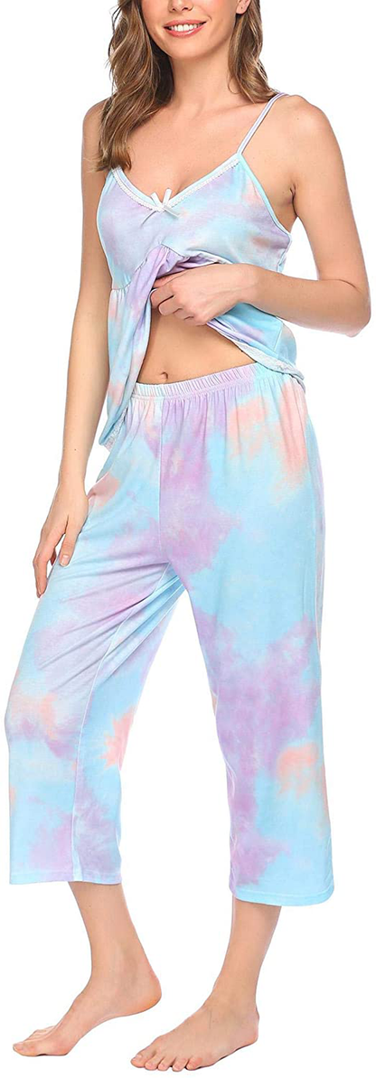 Ekouaer Womens Pajamas Set V-Neck Cami Top and Capris Pants Sleepwear Pjs Set S-XXL Apparel & Accessories > Clothing > Sleepwear & Loungewear Kylie Max   