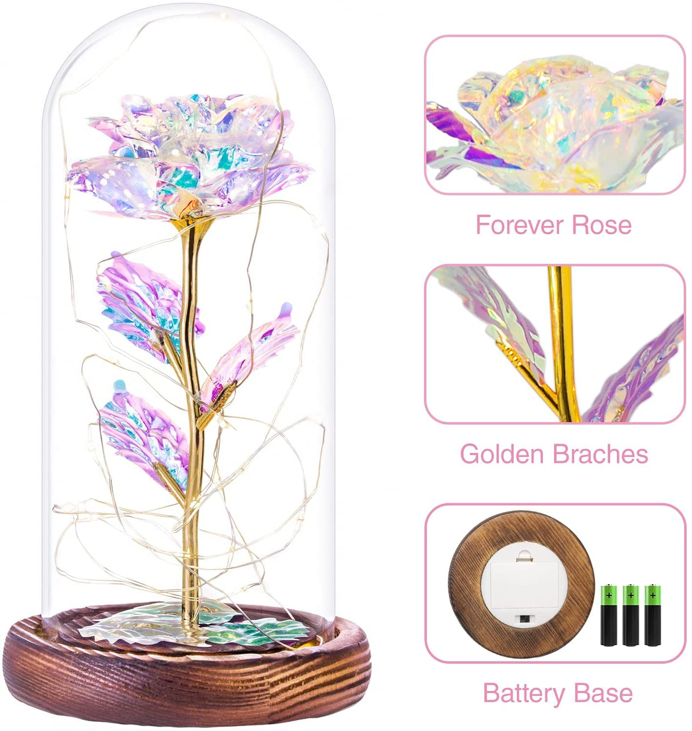 Tongtai Galaxy Rose Flower Gift-Galaxy Enchanted Rose with Led Light String in Glass Dome -Gifts for Women Mom Her Birthday Wedding Anniversary Room Home Bedroom Decor Arts & Entertainment > Party & Celebration > Gift Giving Tongtai   