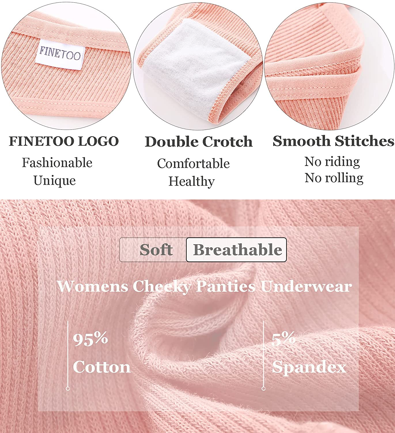 FINETOO 6 Pack Womens Cotton Underwear Sexy V-Waist Bikini Panties Ladies Brazilian Hipster Cheeky S-XL  KYLIE MAX   