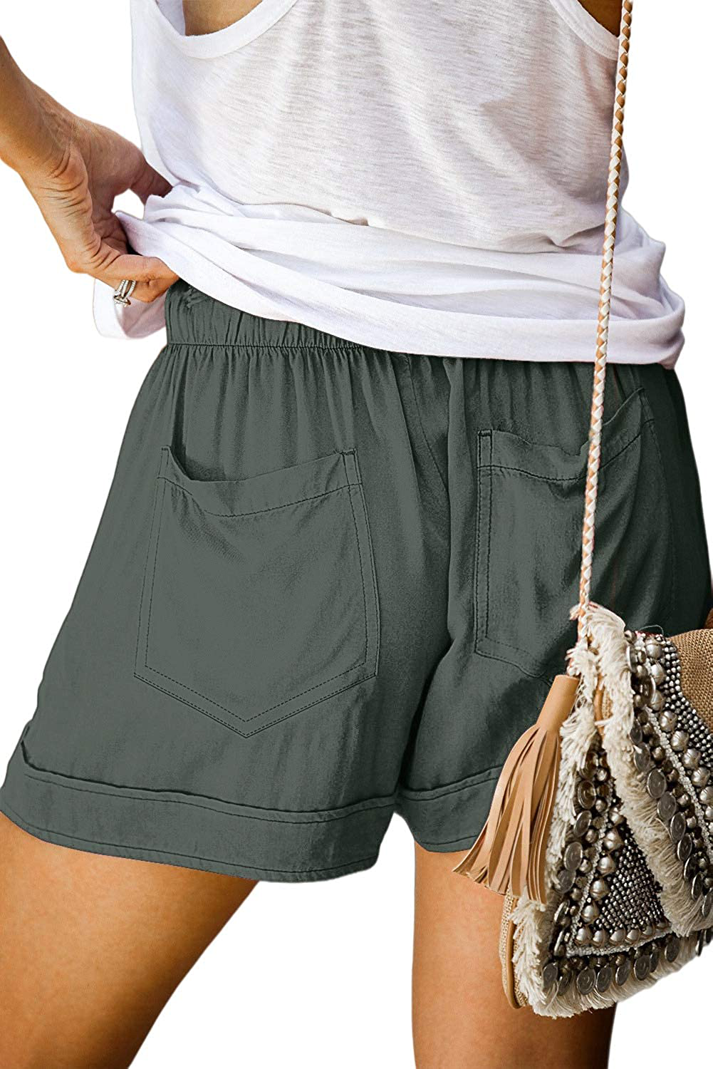 KISSMODA Womens Summer Shorts Leopard/Camo/Solid/Floral Print Elastic Waist Pocketed Casual Pants Apparel & Accessories > Clothing > Shorts Kylie Max   