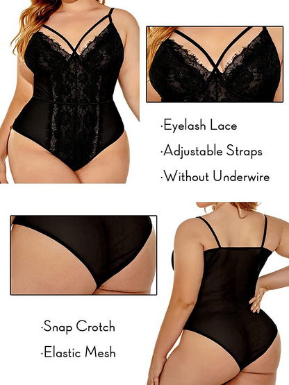 Kaei&Shi Plus Size Lingerie for Women,Sheer Lace Sexy V Neck Bodysuit,Eyelash One Piece Floral Teddy Valentine Apparel & Accessories > Clothing > Underwear & Socks > Lingerie Kaei&Shi   