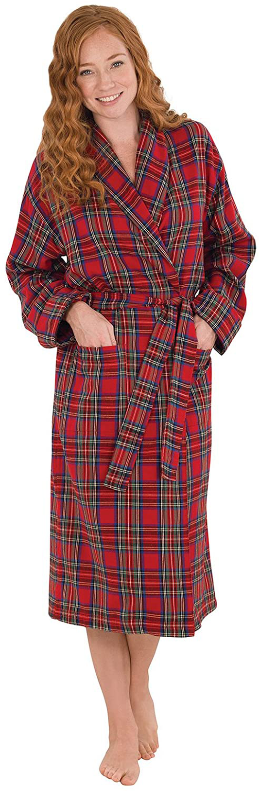 Pajamagram Cotton Flannel Robe Womens - Soft Yarn Dyed Plaid Apparel & Accessories > Clothing > Sleepwear & Loungewear > Robes PajamaGram Stewart Plaid X-Large 