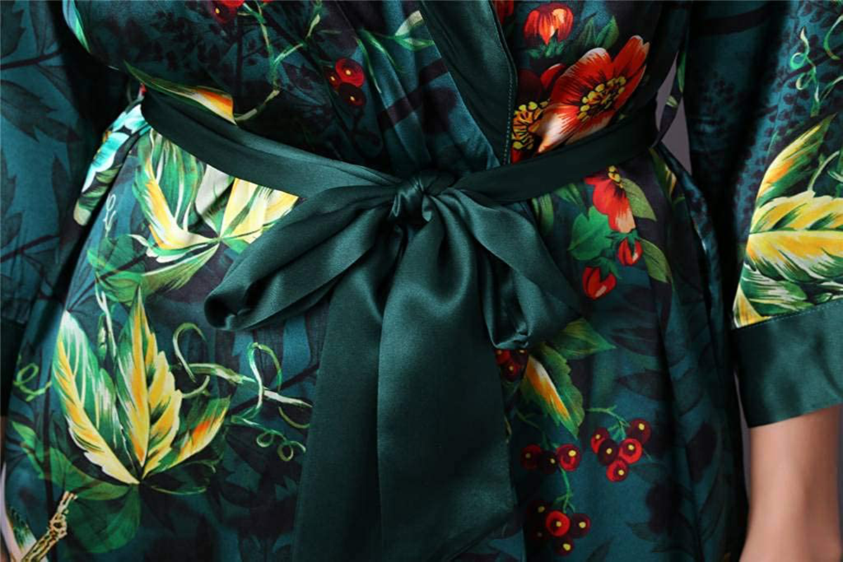 Dynasty Robes 100% Silk, Women'S Printed Long Robe with Shawl Collar-Dazzling Bloom Apparel & Accessories > Clothing > Sleepwear & Loungewear > Robes Dynasty Robes   