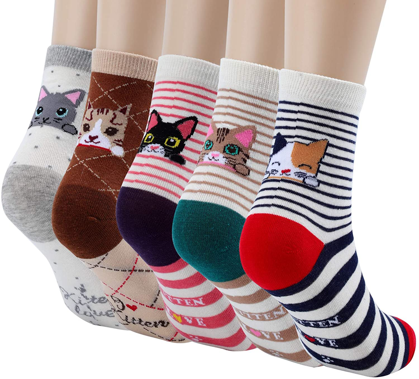 Jeasona Women's Fun Socks Cute Cat Animals Funny Funky Novelty Cotton Gifts Arts & Entertainment > Party & Celebration > Gift Giving Jeasona Multicoloured Kitten  