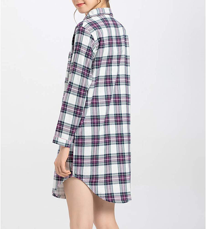 ENJOYNIGHT Women'S Sleep Shirt Flannel Print Pajama Top Button-Front Nightshirt Sleepwear Apparel & Accessories > Clothing > Sleepwear & Loungewear > Nightgowns Kylie Max   