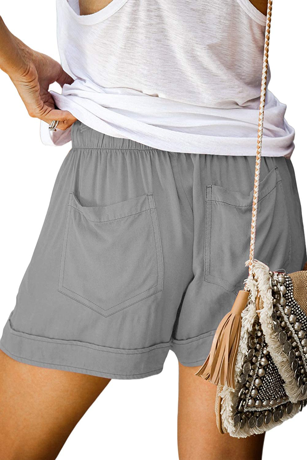 KISSMODA Womens Summer Shorts Leopard/Camo/Solid/Floral Print Elastic Waist Pocketed Casual Pants Apparel & Accessories > Clothing > Shorts Kylie Max   