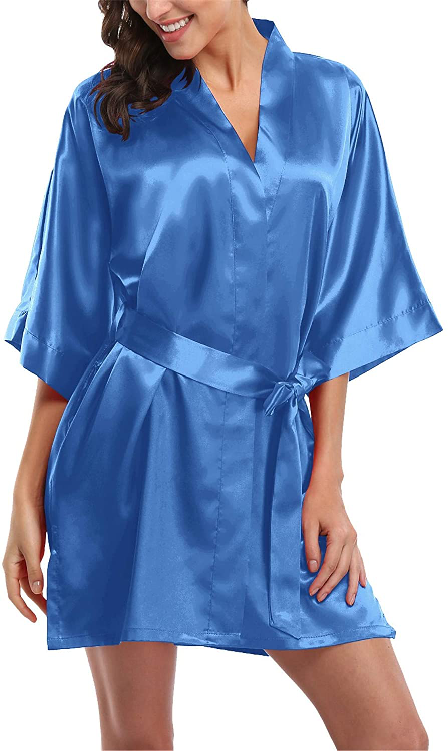 Giova Women'S Short Kimono Robe Solid Color Wedding Party Bathrobe Lightweight Apparel & Accessories > Clothing > Sleepwear & Loungewear > Robes Giova New Royal Blue Large 