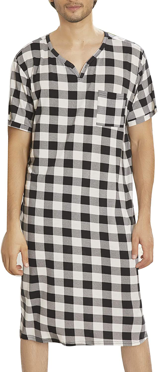 Ekouaer Men'S Nightshirt Nightwear Comfy Big&Tall Short Sleeve Henley Sleep Shirt Apparel & Accessories > Clothing > Sleepwear & Loungewear > Nightgowns Kylie Max   