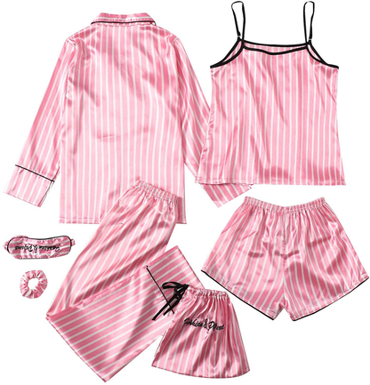 WDIRARA Women'S Silk Satin Pajama Set 4 Pieces Sleepwear Loungewear Pj Sets Apparel & Accessories > Clothing > Sleepwear & Loungewear Kylie Max   
