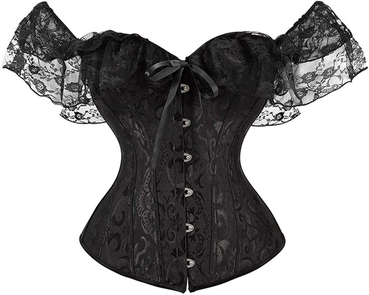 Corset Tops for Women Corset - Overbust Lingerie - Lace up Back Bustier Top - Fashion Corsets with Sleeve Apparel & Accessories > Clothing > Underwear & Socks > Lingerie SZIVYSHI Black Top X-Large 