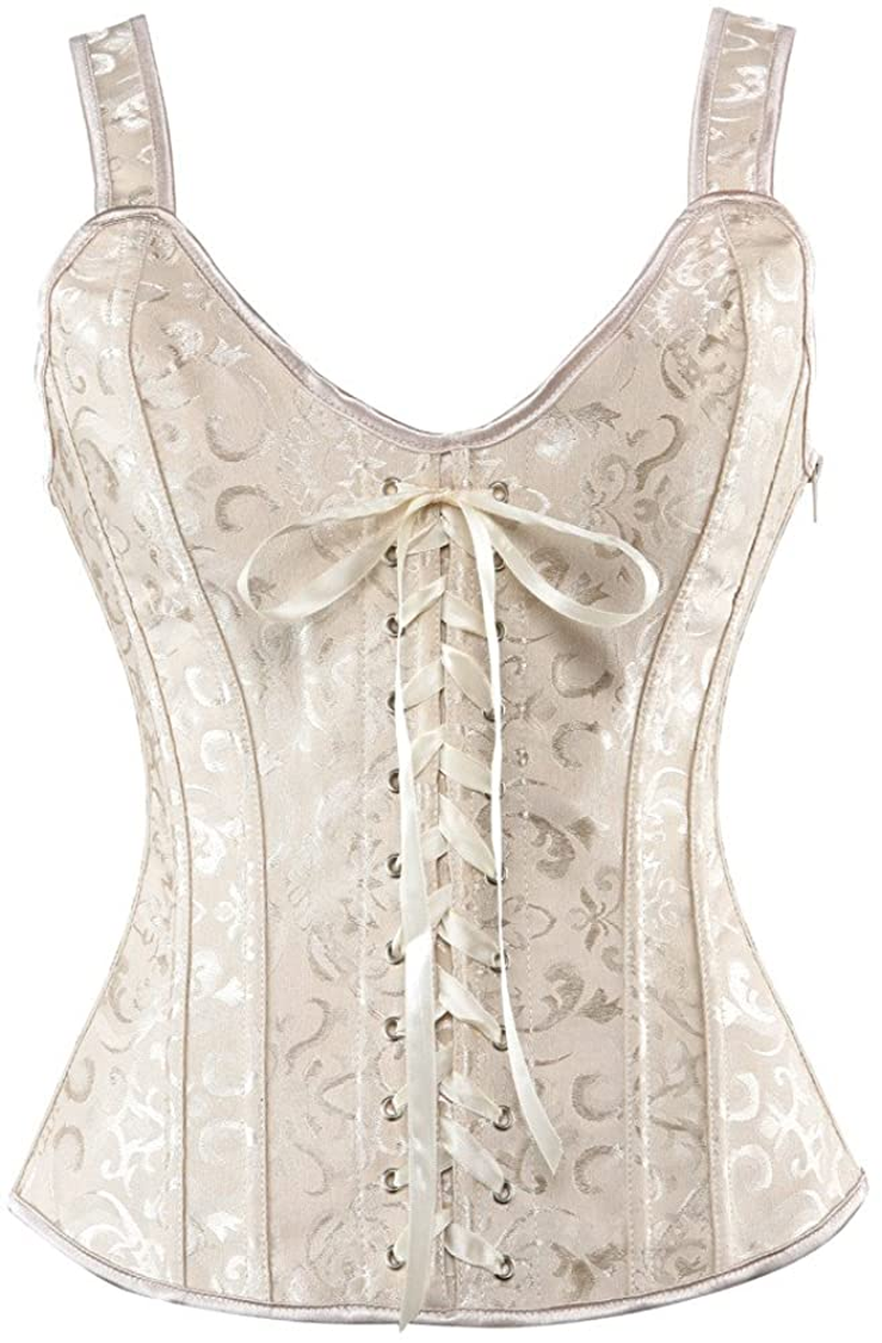 Women Sexy Strap Lace up Corsets and Bustiers Top Overbust Shaper Apparel & Accessories > Clothing > Underwear & Socks > Lingerie Zhitunemi Beige X-Large 