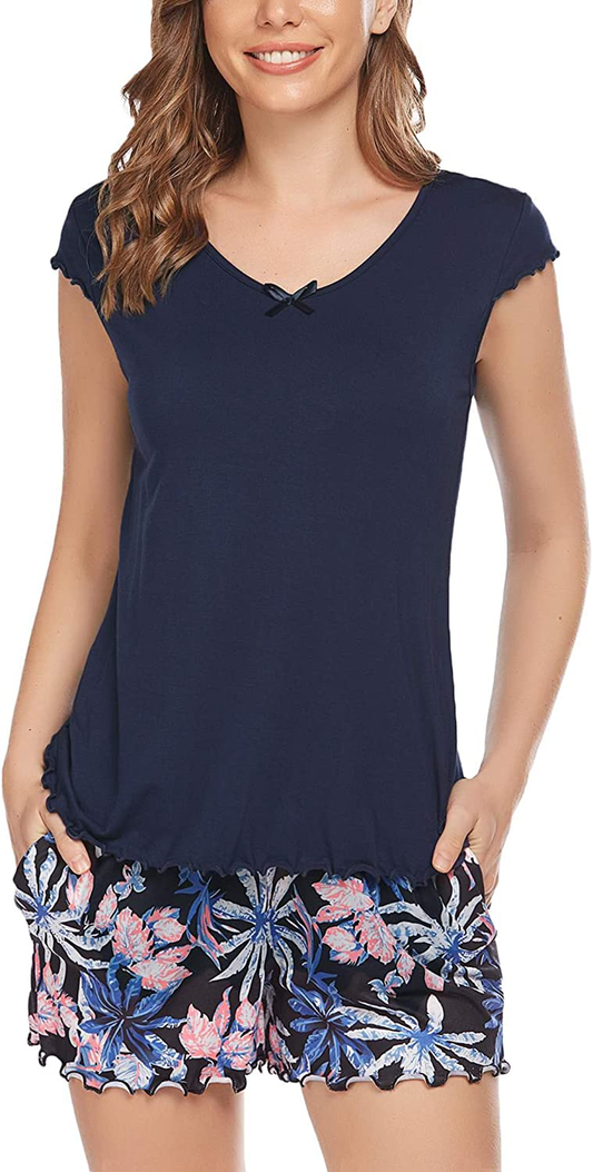 Ekouaer Womens Pajama Set with Print Short Sleeve Sleepwear Pj Lounge Sets(S-Xxl) Apparel & Accessories > Clothing > Sleepwear & Loungewear Kylie Max   