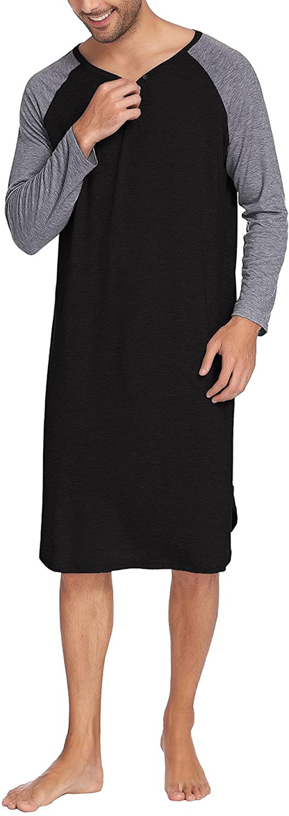 Ekouaer Sleepwear Men'S Nightshirt Casual Long Sleeve Pajamas Comfy Loose Long Henley Sleep Shirt S-XXL Apparel & Accessories > Clothing > Sleepwear & Loungewear > Nightgowns Kylie Max   