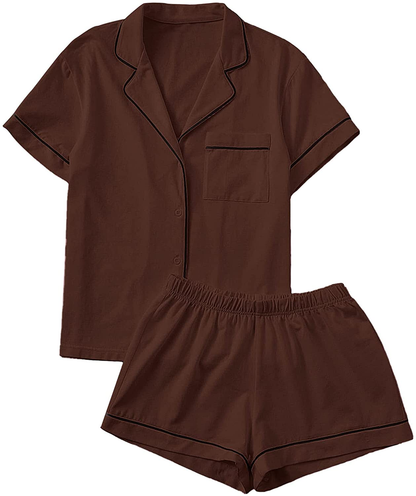 Floerns Women's Notch Collar Short Sleeve Sleepwear Two Piece Pajama Set Apparel & Accessories > Clothing > Sleepwear & Loungewear > Pajamas Floerns   