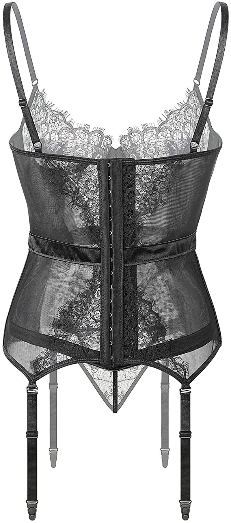 Viorsun Women'S Lingerie Bustier Corset Girdle Eyelash Lace Teddy Bodysuit Lingerie Set with Garter Belt Apparel & Accessories > Clothing > Underwear & Socks > Lingerie Viorsun   