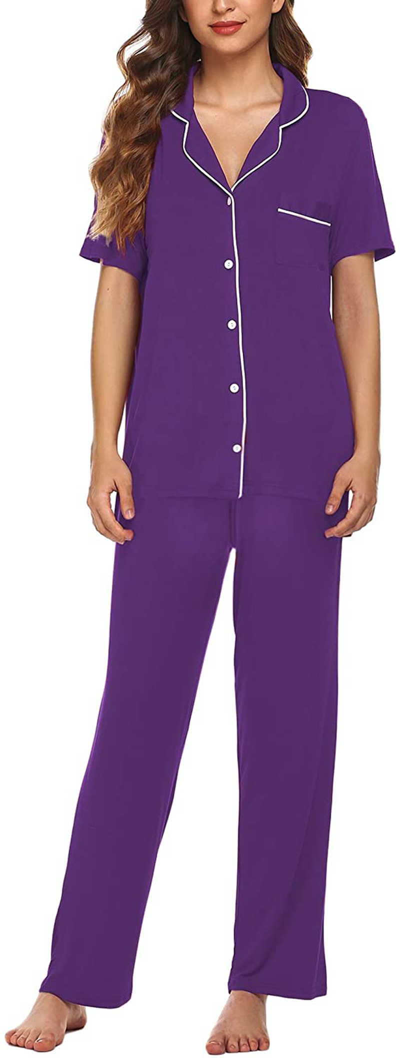 Avidlove Women Pajamas Set Notch Collar Soft Sleepwear Pjs Short Sleeve Button Down Nightwear with Long Pants Apparel & Accessories > Clothing > Sleepwear & Loungewear > Pajamas Avidlove   