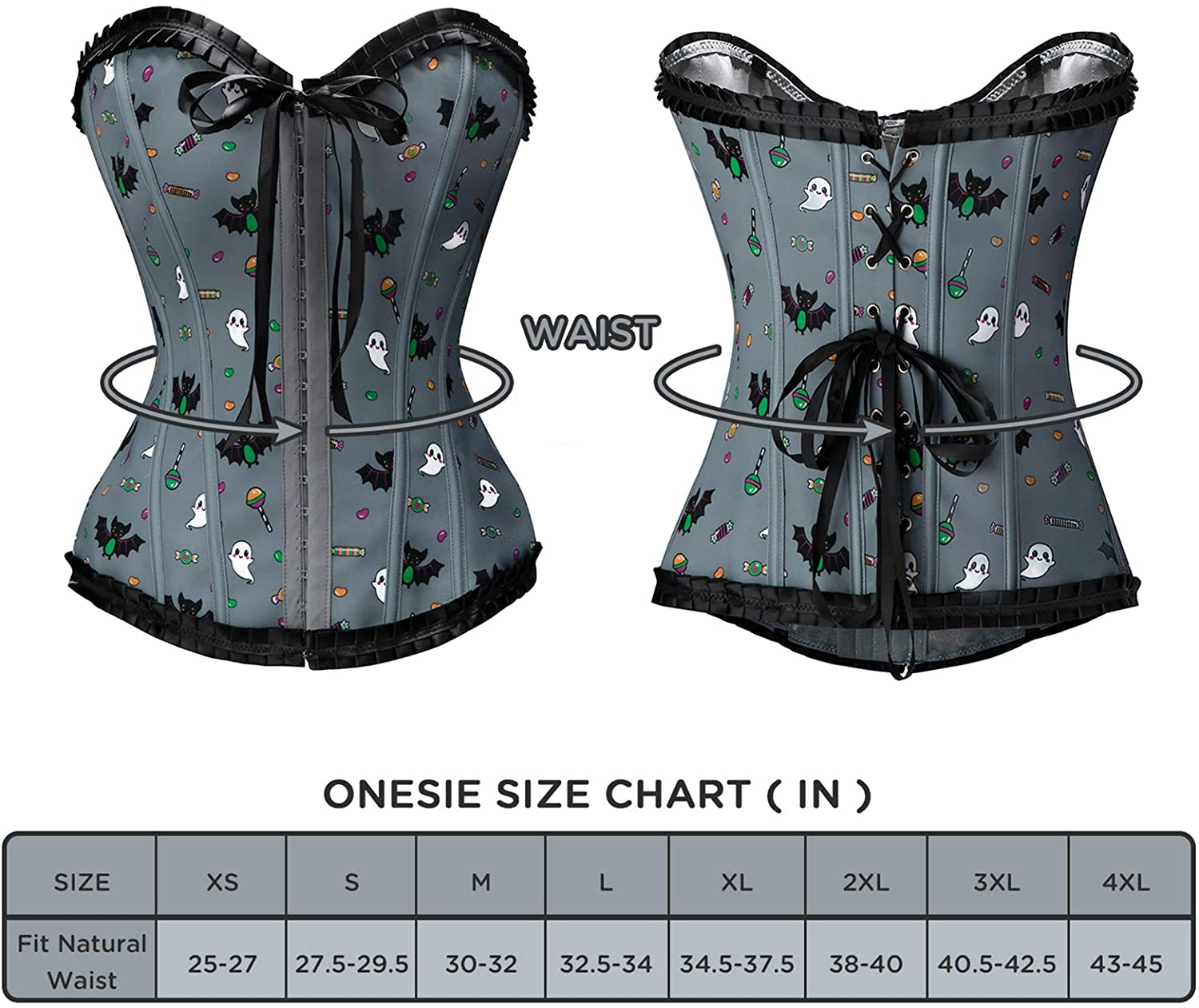 Littleforbig Women'S Lace up Boned Overbust Corset Bustier Bodyshaper Top - Sugar Bat Pattern Apparel & Accessories > Clothing > Underwear & Socks > Lingerie Littleforbig   