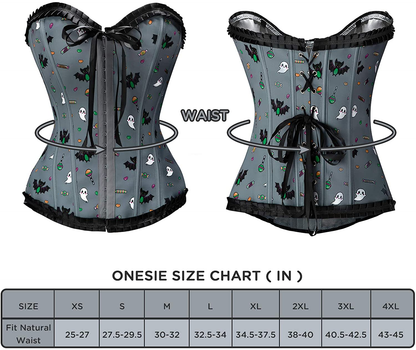 Littleforbig Women'S Lace up Boned Overbust Corset Bustier Bodyshaper Top - Sugar Bat Pattern Apparel & Accessories > Clothing > Underwear & Socks > Lingerie Littleforbig   