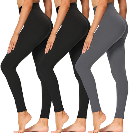 High Waisted Leggings for Women - Soft Athletic Tummy Control Pants for Running Cycling Yoga Workout - Reg & Plus Size Apparel & Accessories > Clothing > Activewear syrinx 3 Pack Black, Black, Dark Gray XX-Large 