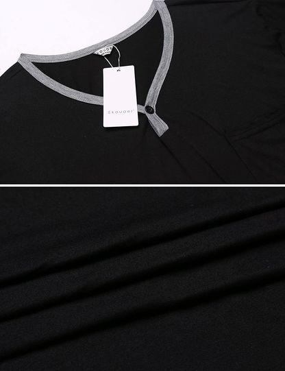 Ekouaer Men'S Nightshirt Nightwear Comfy Big&Tall Short Sleeve Henley Sleep Shirt Apparel & Accessories > Clothing > Sleepwear & Loungewear > Nightgowns Kylie Max   