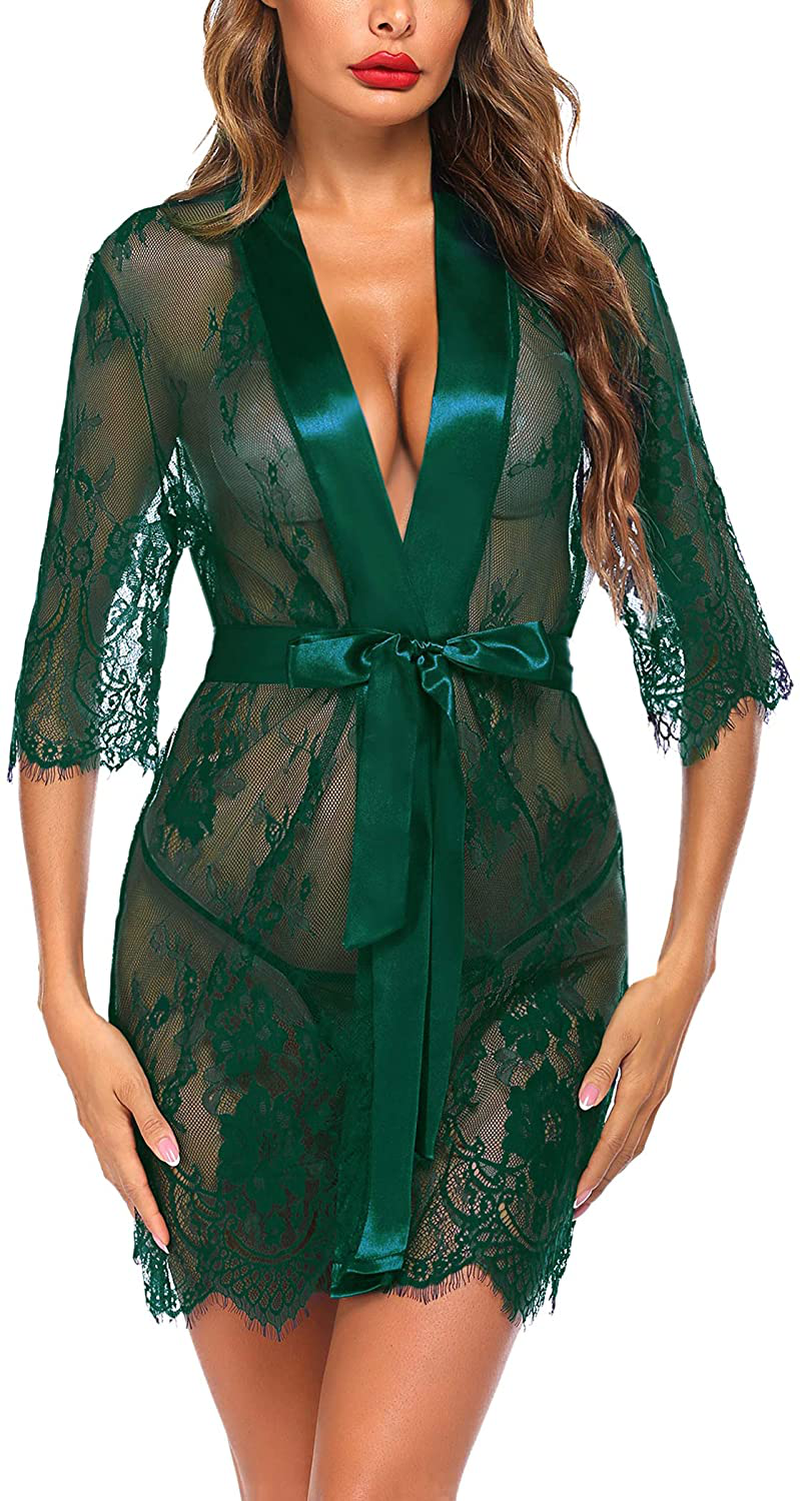 Avidlove Women Kimono Robe Floral Lace Babydoll Lingerie Sheer Mesh Nightgown Apparel & Accessories > Clothing > Underwear & Socks > Lingerie Kylie Max   