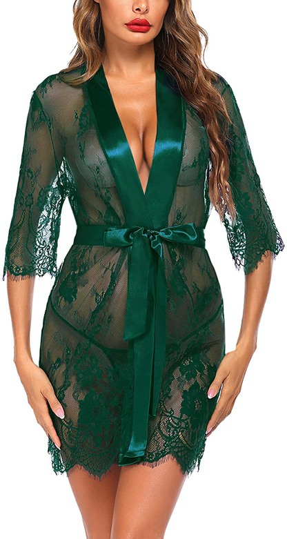 Avidlove Women Kimono Robe Floral Lace Babydoll Lingerie Sheer Mesh Nightgown Apparel & Accessories > Clothing > Underwear & Socks > Lingerie Kylie Max   