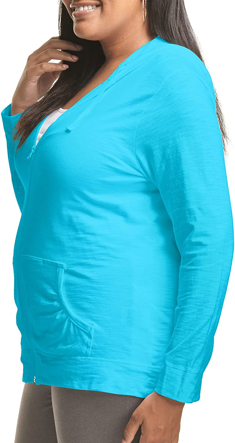 JUST MY SIZE plus Size Slub-Cotton Full-Zip Lightweight Women'S Hoodie Apparel & Accessories > Clothing > Activewear Kylie Max   