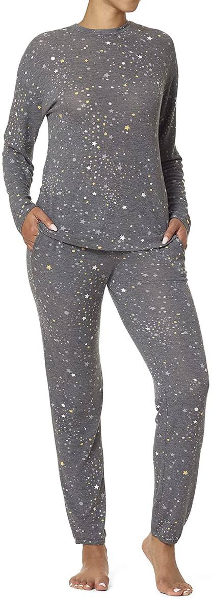 HUE Women's Long Sleeve Tee and Jogger Pant 2 Piece Pajama Set Apparel & Accessories > Clothing > Sleepwear & Loungewear > Pajamas HUE Black - Star Gazer Large 