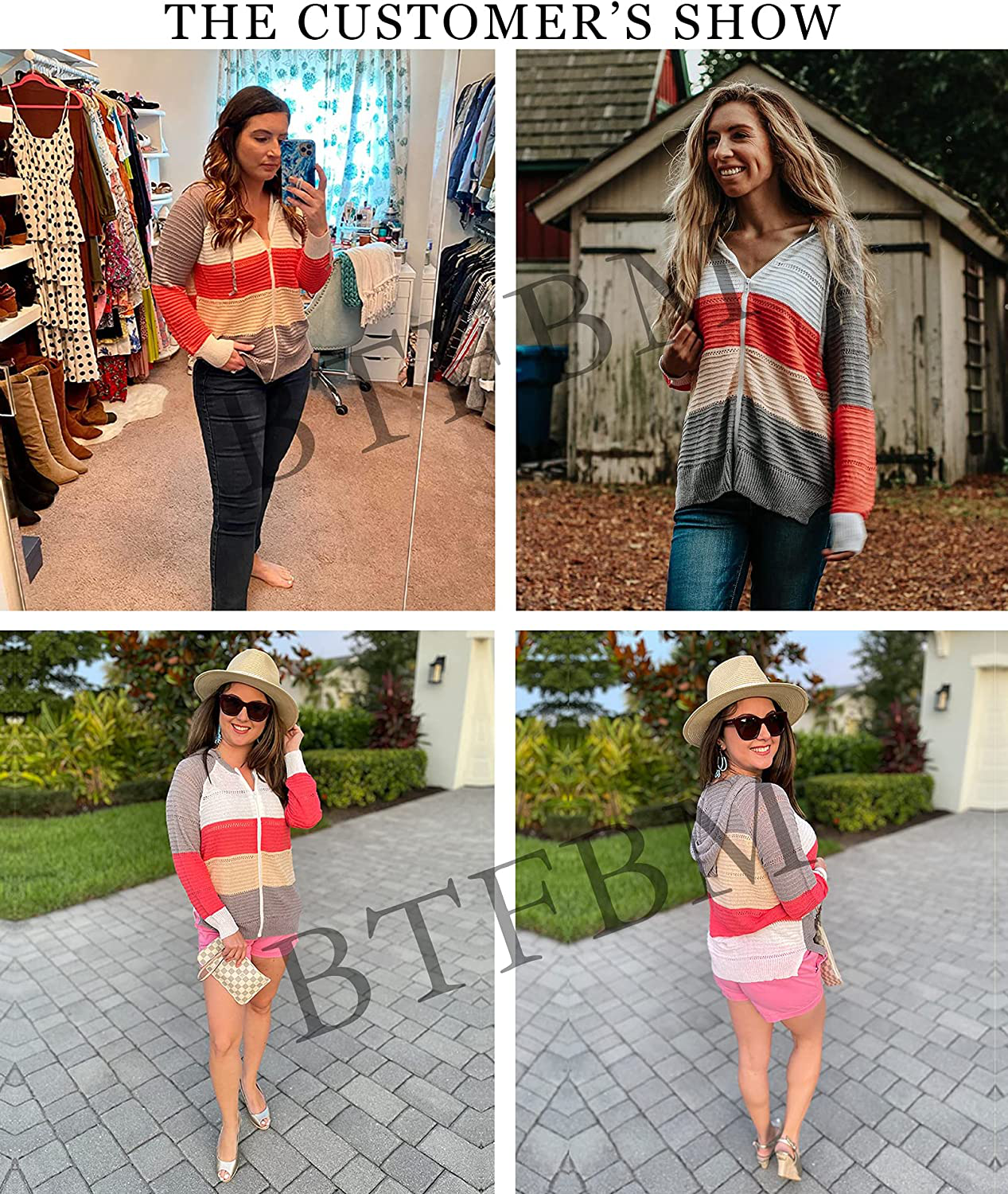 BTFBM Women Zip up Striped Hoodies Jackets Color Block Print Long Sleeve Drawstring Stretchy Casual Pullover Sweatshirts Apparel & Accessories > Clothing > Activewear Kylie Max   