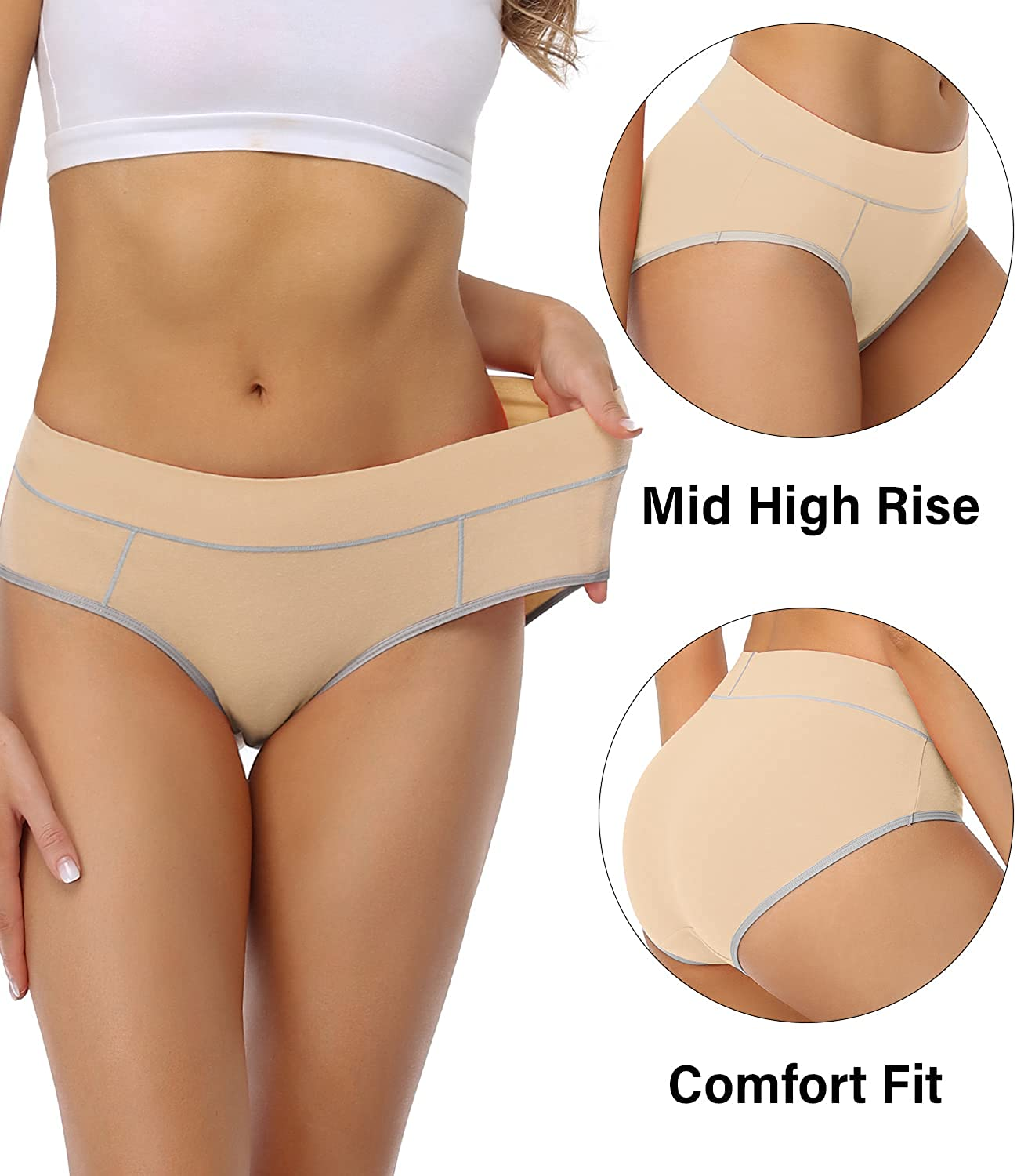 Wirarpa Women'S Cotton Stretch Underwear Comfy Mid Waisted Briefs Ladies Breathable Panties Multipack Apparel & Accessories > Clothing > Underwear & Socks > Underwear KYLIE MAX   