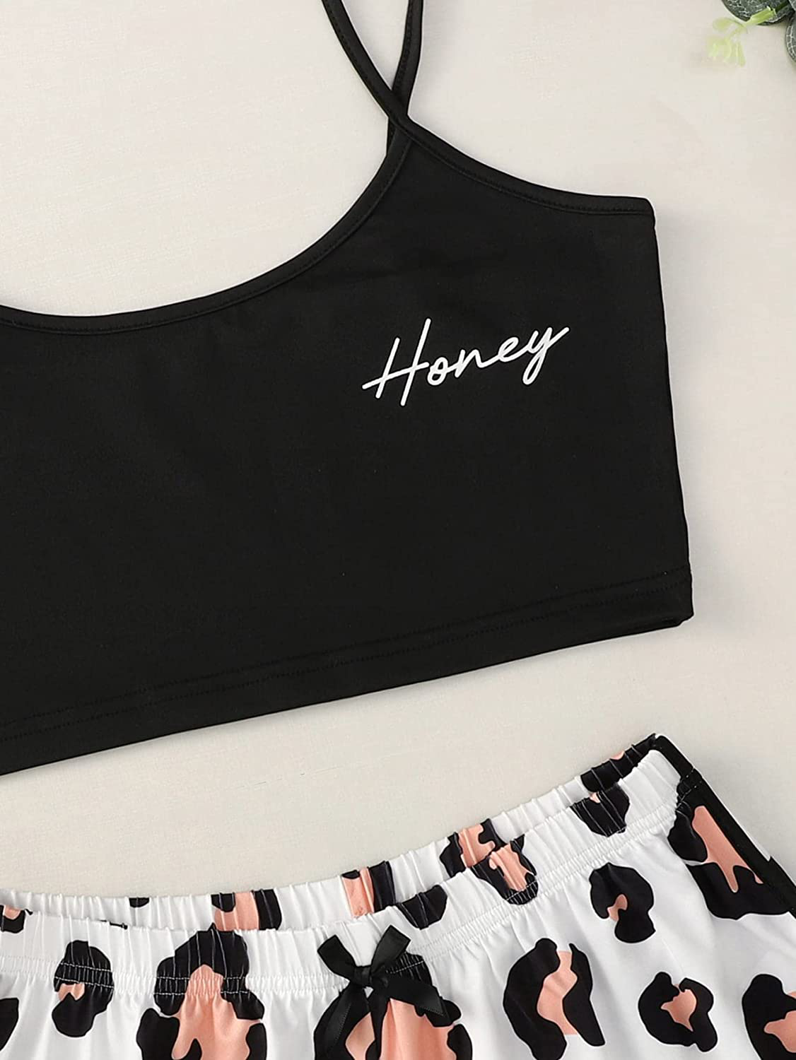 SOLY HUX Women'S Letter Leopard Print Cami Top and Shorts Cute Pajama Set Sleepwear Apparel & Accessories > Clothing > Sleepwear & Loungewear Kylie Max   