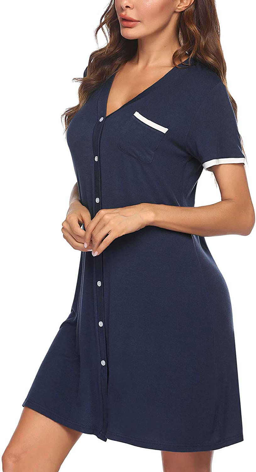 Ekouaer Short Sleeve Nightgowns for Women, Women'S Button down Sleepwear Classical Sleep Shirt Dress Apparel & Accessories > Clothing > Sleepwear & Loungewear > Nightgowns Kylie Max   