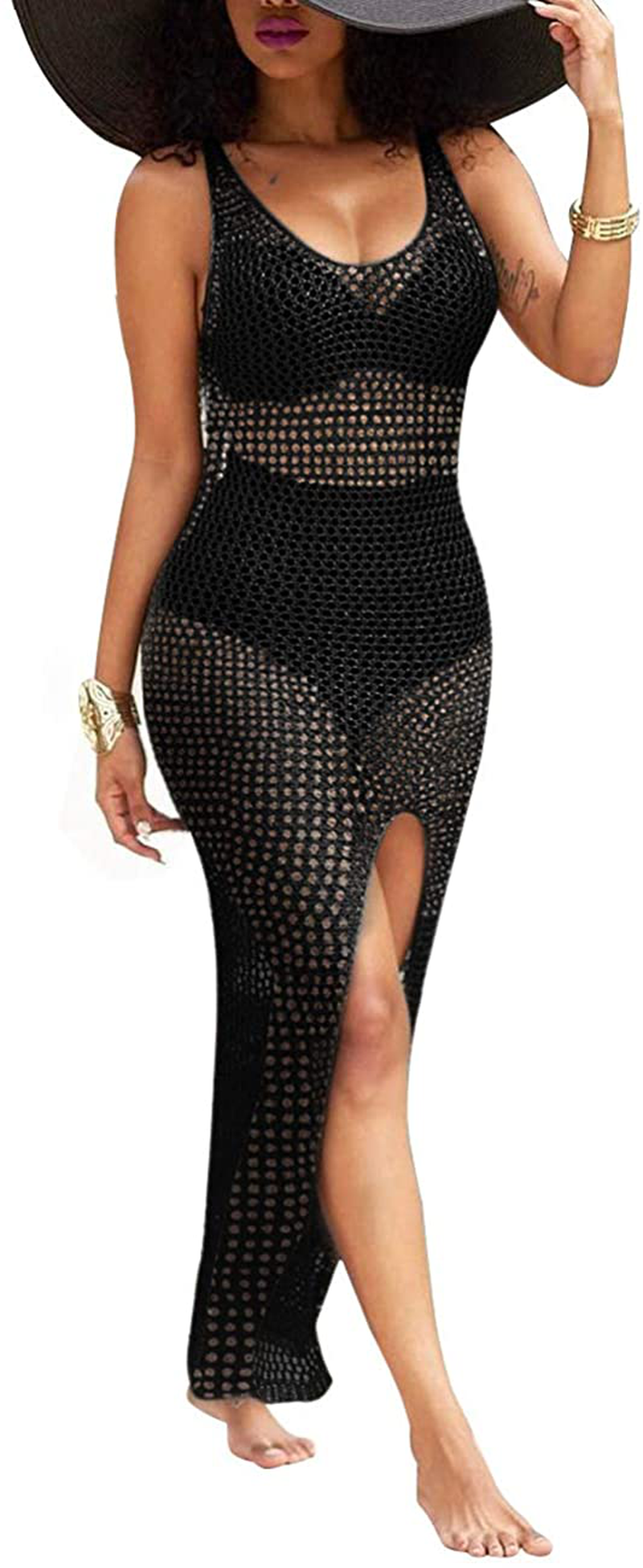 Perzeal Women'S Sexy Sleeveless Swimsuit Cover Ups Sheer Crochet plus Size Beach Bikini See through Swimwear Maxi Dresses Apparel & Accessories > Clothing > Swimwear Kylie Max   