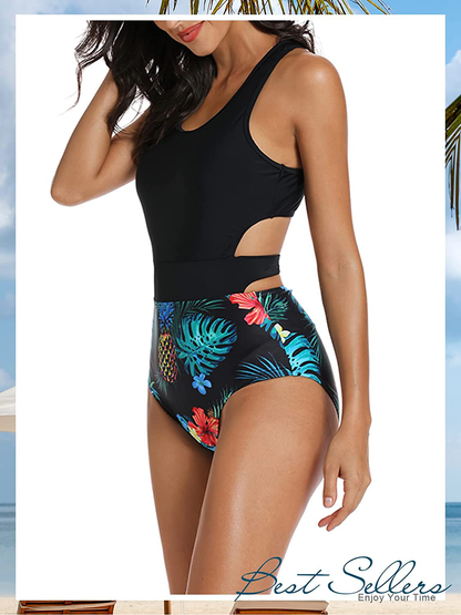 MOLYBELL One Piece Swimsuits for Women High Waisted Bathing Suit Monokini Floral Print Cutout Racerback Zip Up  Kylie Max   