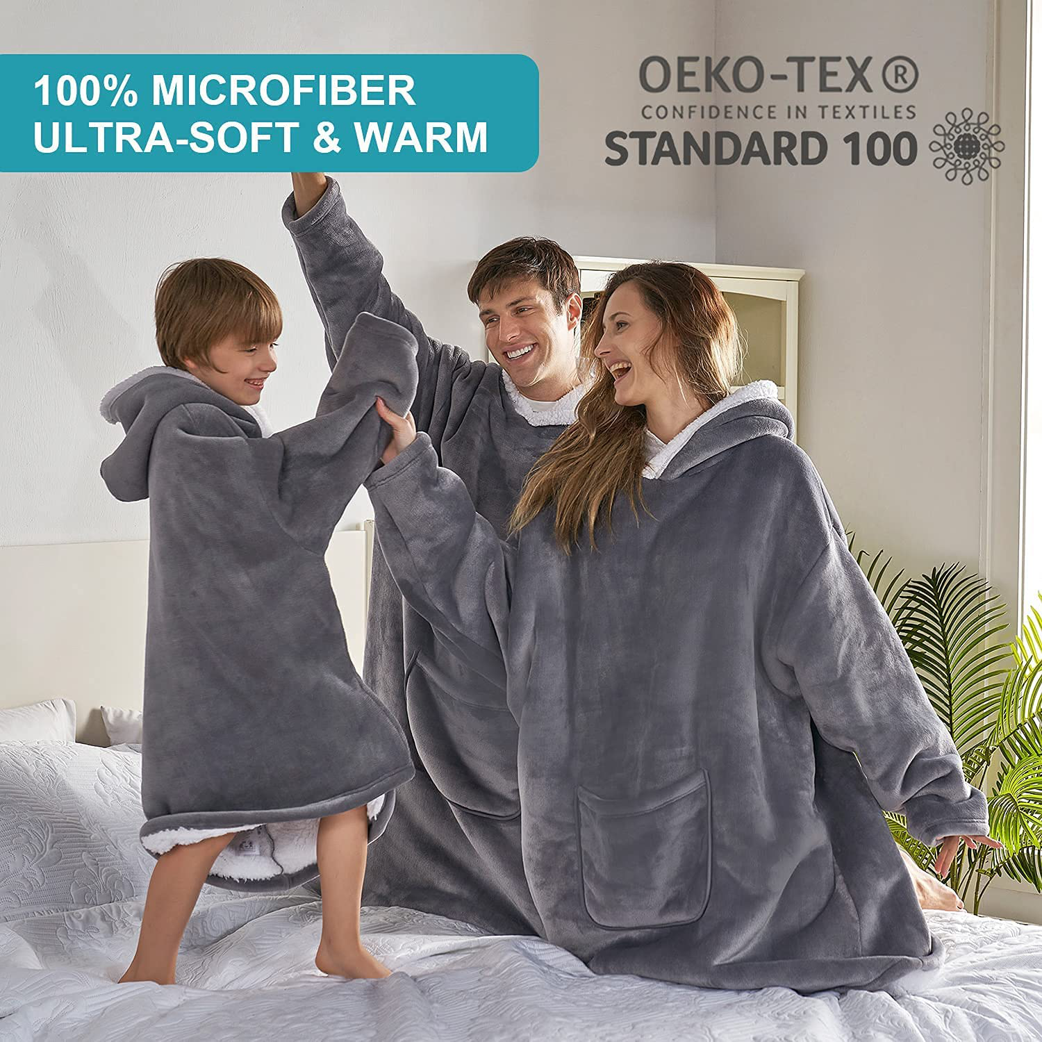 Hansleep Wearable Blanket Sherpa Oversized Sweatshirt with Hoodie, Soft Warm Flannel Fleece Throw Blankets Sweatshirt with Sleeves and Pocket, One Size Fits All (Grey, Medium) Arts & Entertainment > Party & Celebration > Gift Giving Hansleep   